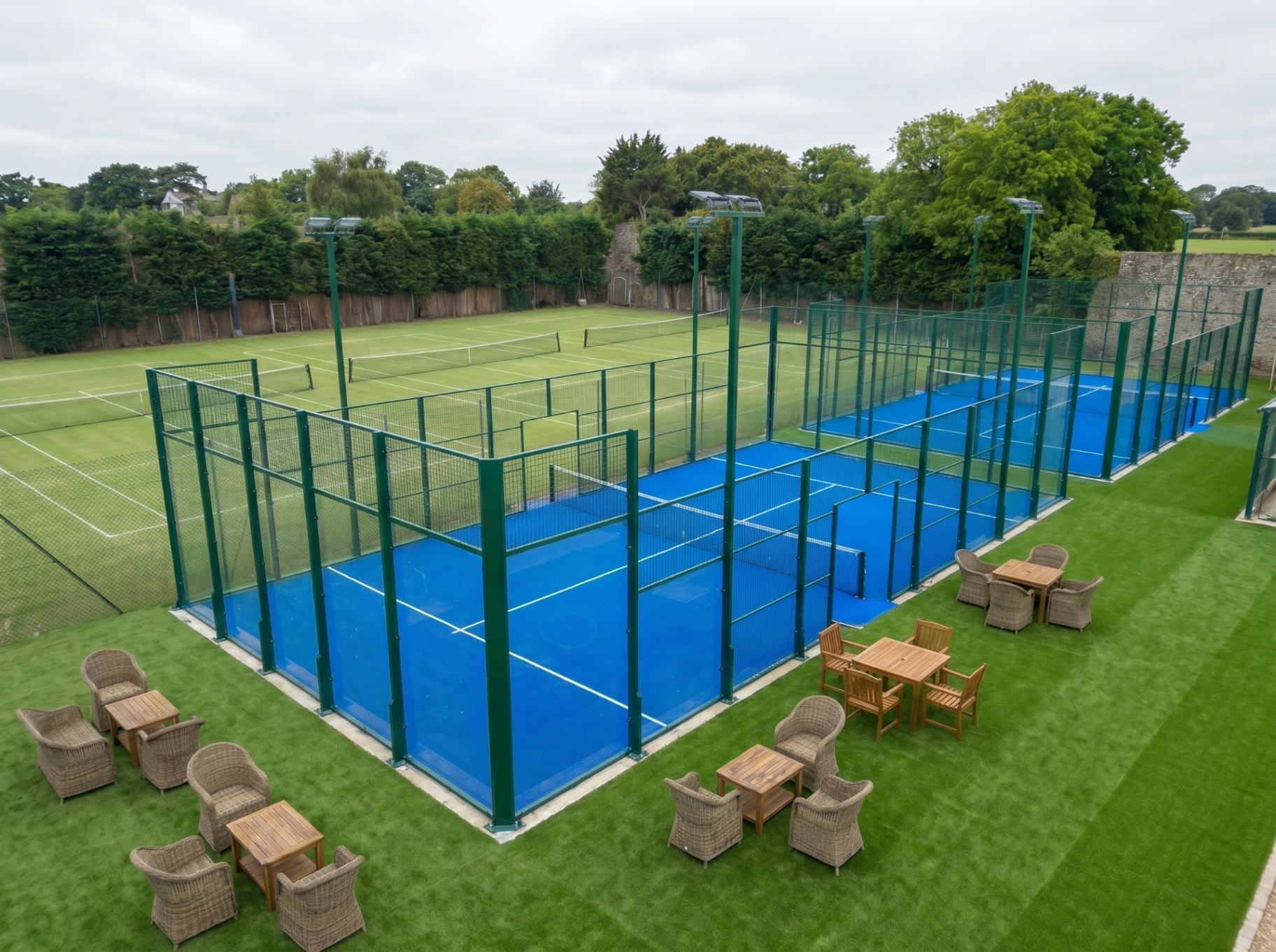 A second concept view of padel courts integrated into the park