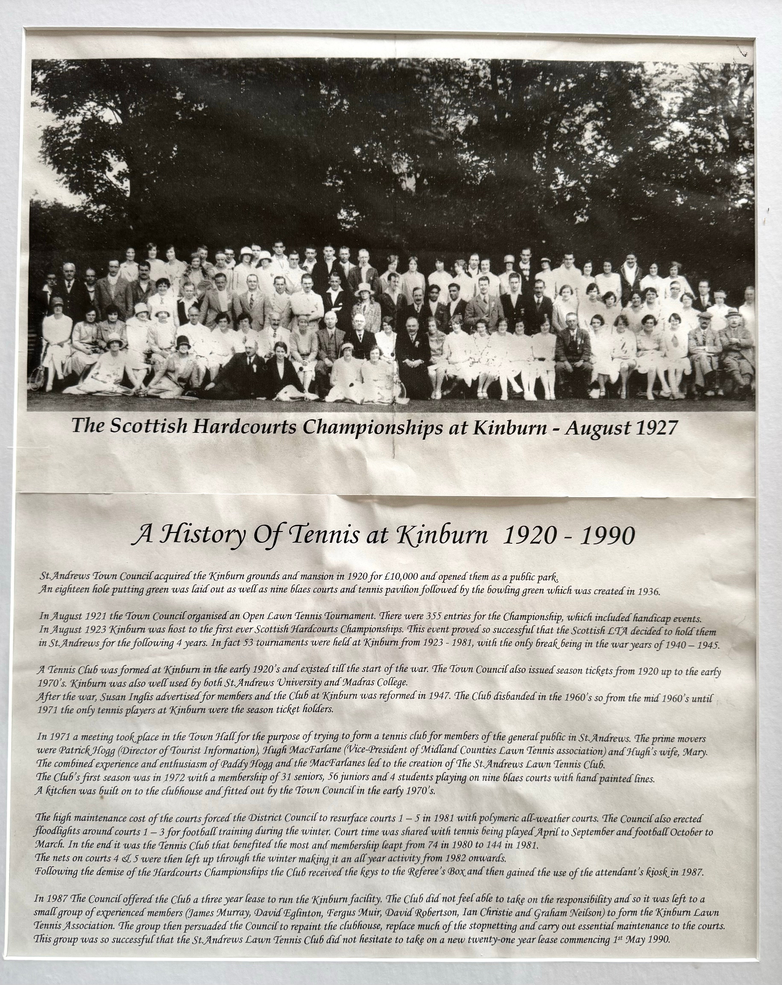 A History of Tennis at Kinburn 1920-1990